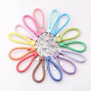 Customized Colorful Leather With <b>Ring</b> Keychain Hand-woven Leather Colorful Creative Men and Women Small Pendant for Car Key - Product Image 1