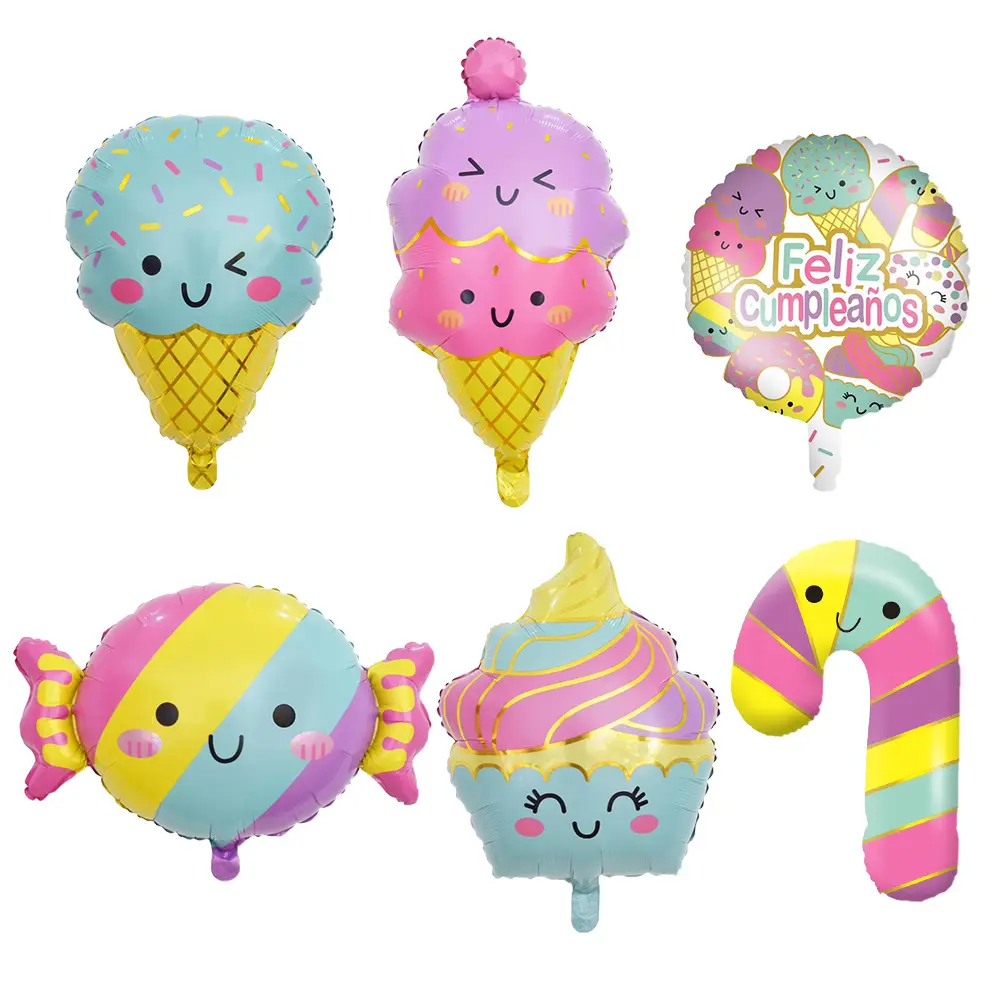 Desain baru musim panas kartun senyum es krim permen tongkat balon Foil untuk anak-anak perlengkapan dekorasi pesta