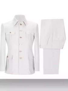 Ensemble de costumes pour hommes tendance XS-5XL, style tunique chinoise, pour mariage à la plage, coupe ajustée, blazer et pantalon, 2 pièces, <span class=keywords><strong>veste</strong></span> formelle à manches courtes, <span class=keywords><strong>smoking</strong></span> - Product Image 4