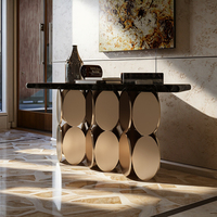 Table console de luxe italienne moderne, base contemporaine pour meubles de maison, marbre doré, acier inoxydable, métal noir, carton, salon