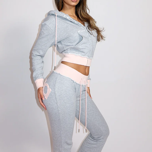 נשים אפור מצויד חליפה מותאמת אישית בתוספת גודל חורף קל משקל בקיץ קל משקל ל חדר כושר 2 יחידות - Product Image 3