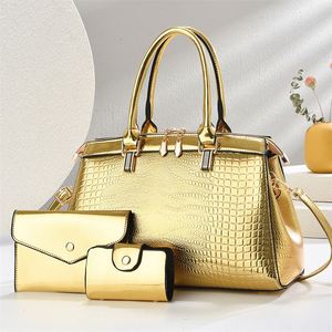 Luxury Gold Color Tote Bag Purse Set 3PCS Woman Leather Handbags for Wedding Party Birthday - Product Image 2