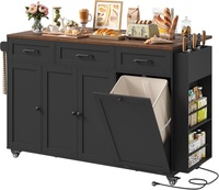 Chariot de cuisine noir avec système de recyclage, chariot de cuisine en fibre plastique avec système de recyclage, fibre plastique sur roulettes