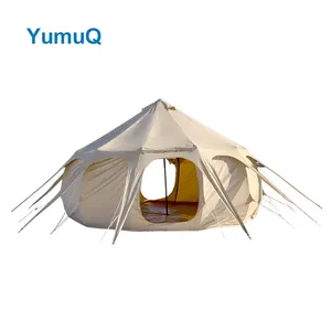 YumuQ 5m 3 Men 4 Season Sleeping Family Waterproof Glamping Outdoor Camping Waterproof Cotton Canvas Bell Tent