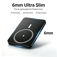 Nouvelle conception CE RoHS 5000 mAh 6 mm Noir Magnétique Sans Fil Power Bank Portable Mini Logo Personnalisé Ultra Mince pour iPhone 17