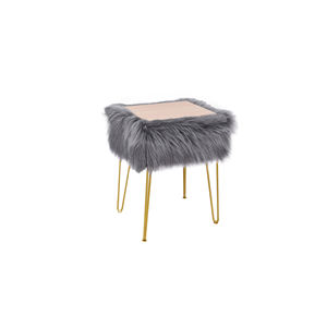 JS Customized Faux Fur Ottoman Footstool <strong>Small</strong> Bedroom <strong>Pouffe</strong> with Gold Metal Legs Accent Stools &amp; Ottomans - Product Image 6