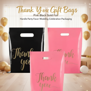 Thank You <b>Gift</b> <b>Bags</b> Pink Black Gold Foil Handle Party Favor <b>Wedding</b> Celebration Packaging - Product Image 3