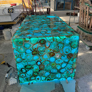 Dalle de comptoir en <span class=keywords><strong>agate</strong></span> verte rétroéclairée personnalisée, pierre lumineuse pour îlot de cuisine, dessus de table, panneau mural - Product Image 5