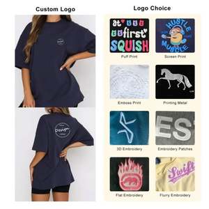 Camisetas estampadas de gran tamaño 180GSM de algodón suave de alta calidad bordadas de fábrica, camisetas grises de gran tamaño con hombros caídos para mujer - Product Image 6