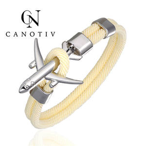 Pulsera de Plata Antigua de Moda para Parejas CANOTIV, Brazalete con Dije de Avión y Ancla para Hombre y Mujer - Product Image 4
