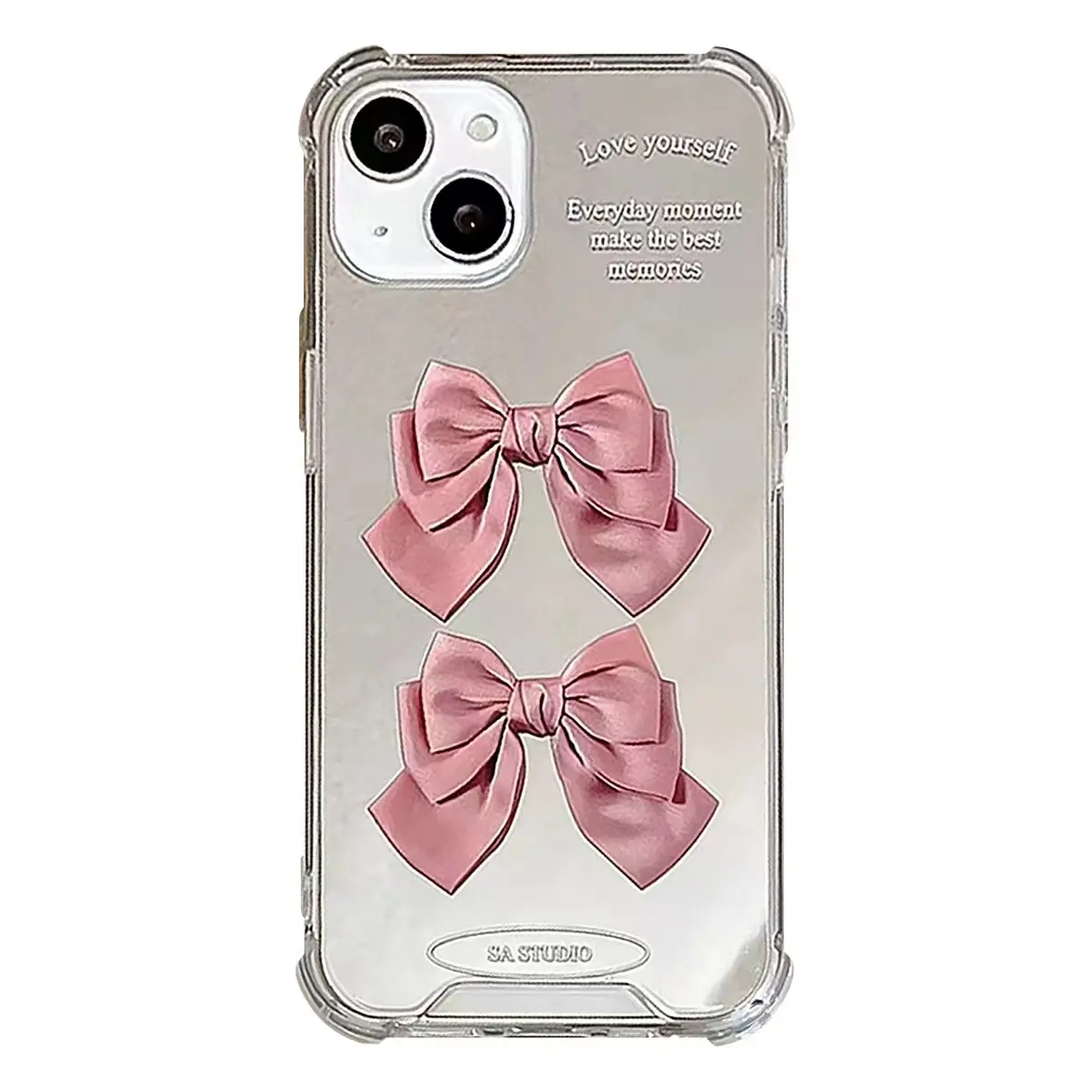 Ins Style Girl Pink Bow mirror TPU Phone case for iPhone 14pro max/Xr Silicone Soft Back Cover