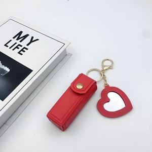 PU Leather <b>Lipstick</b> Holder Keychain Portable <b>Lipstick</b> Holder with Heart Mirror for Travel Slim <b>Lipstick</b> Sleeve Storage Pouch - Product Image 2