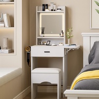 Coiffeuse de style américain transfrontalier avec miroir de maquillage, interface USB et panneau de rangement multifonctionnel, meuble compact pour chambre à coucher