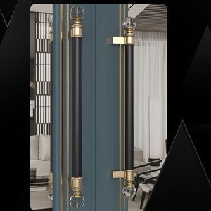 Poignée de porte de luxe en cristal transparent, finition laiton brossé doré, quincaillerie architecturale pour hôtels haut de gamme et entrées en bois massif - Product Image 2