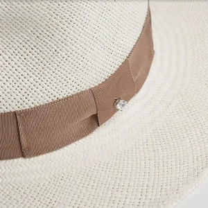 Chapeau Panama en paille Toquilla unisexe avec bande de ruban marron, chapeau de soleil de plage à large bord pour adultes 56-58CM - Product Image 2