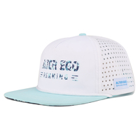 Casquettes Snapback en nylon non structurées à 5 panneaux, personnalisées, de haute qualité, séchage rapide, avec logo imprimé par sublimation et cordon