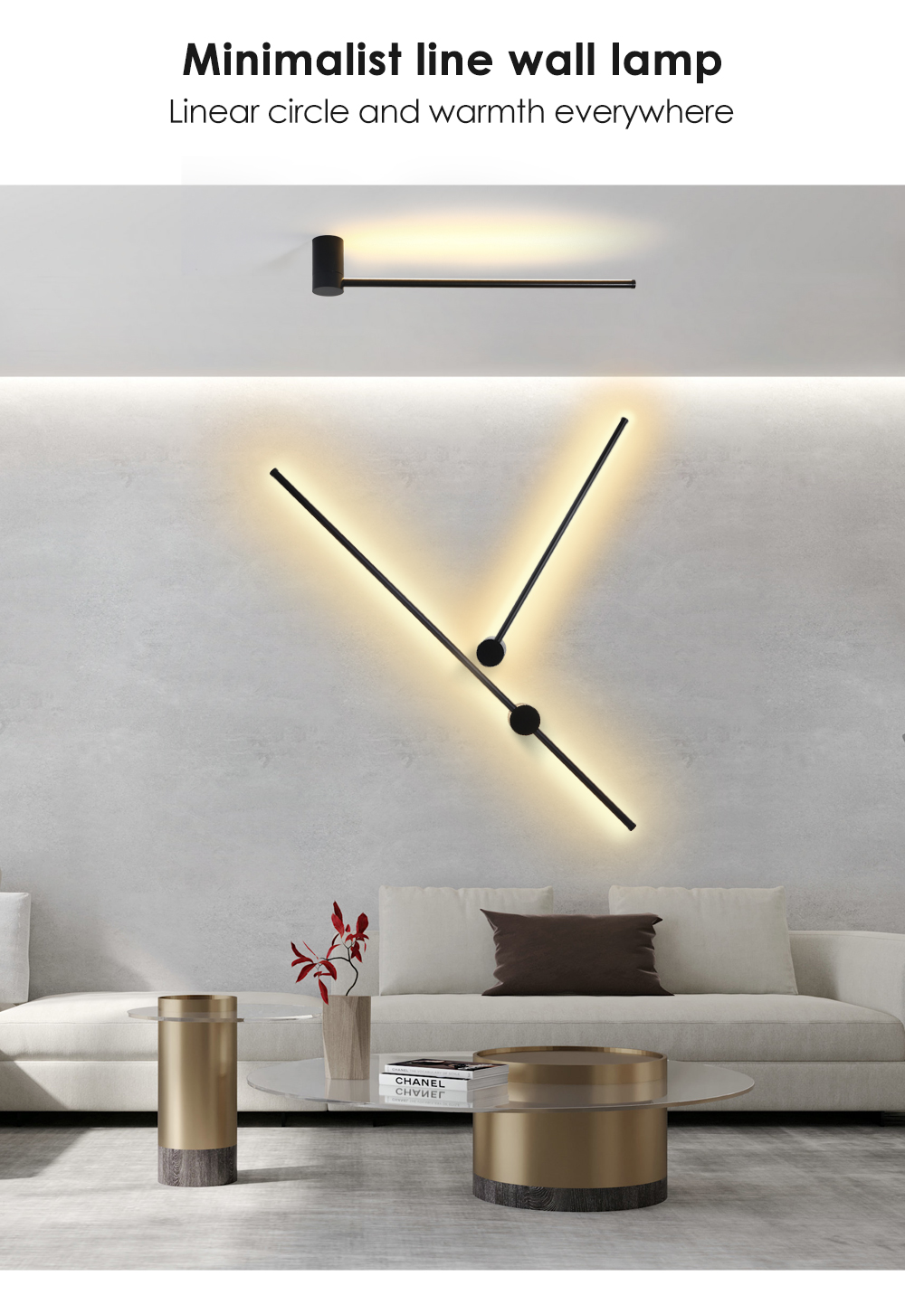 Modern Line Lamp Simple Rotatable Iron Black Warm Led Aluminum Minimalist Decorative Wall Lamp For Bedroom