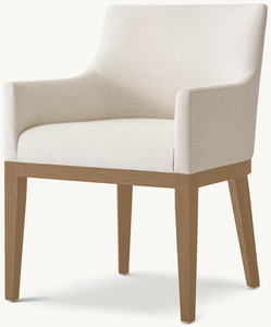 Fauteuil de salle à manger en bois de chêne à dossier incurvé, avec accoudoirs, design mi-siècle, pour espace de repas résidentiel contemporain - Product Image 1