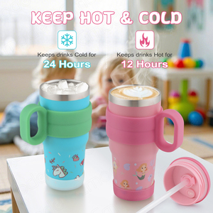 Vaso Térmico Infantil de 14oz, Acero Inoxidable, con Pajita y Asa, para la Escuela, Guardería, Set de Regalo - Product Image 4
