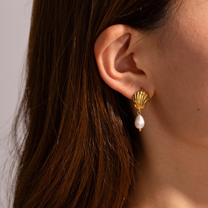 Pendientes de Seda Marina con Imitación de Perlas de Concha Oceánica, Chapados en Oro, de Acero Inoxidable, Joyería para Mujer, Ideales para Vacaciones en la Playa - ¡Gran Venta! - Product Image 5