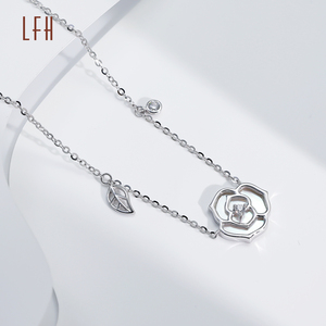 Venta al por mayor joyería fina oro blanco forma de flor 18K oro <span class=keywords><strong>real</strong></span> joyería collar CZ 18K oro blanco ajustable Rosa flor collar - Product Image 2