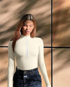 Body de mujer 2026 de manga larga, ajustado, acanalado, de una pieza con cremallera frontal, nuevo tipo ajustado, bodys de moda - Product Image 3