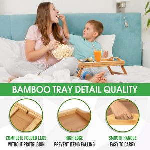 <span class=keywords><strong>Plateau</strong></span> pliant en bois d'acacia pour assiette à dîner avec <span class=keywords><strong>pieds</strong></span> Table à thé en bois de bambou pour cuisine et salon Support à fruits <span class=keywords><strong>Plateau</strong></span> de lit - Product Image 4