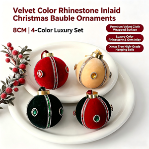 Hiasan Natal Baru Berbahan Beludru Plastik dengan Hiasan Berlian Imitasi, Ornamen Gantung untuk Dekorasi Pohon Natal - Product Image 1