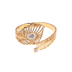 Fashion Bangle 316L Stainless Steel PVD Gold Plating Sustainable Resistant Feather Design <b>Crystal</b> Accent <b>Bracelet</b> - Product Image 2