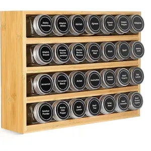 Bamboo Wood 4 Tier Spice Rack Box Organizer Hanging Shelf With 28 Spice Jars for Drawer Cabinet Kitchen Countertop Wall Mount