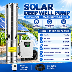 Pompe submersible solaire QY 4 pouces DC72V 1100W pour puits, 7 m³/h, hauteur de refoulement 60m, impeller en acier inoxydable - Product Image 1