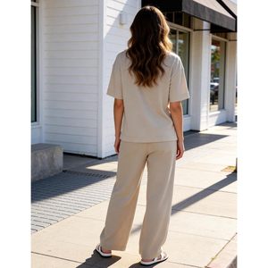 Conjunto de 2 Piezas para Mujer, Sudadera de Manga Corta y Pantalones Anchos a Juego, Ropa Casual Transpirable para Verano, con Bolsillos, Ideal para Viajes y el Aeropuerto - Product Image 5