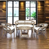 Ensemble de salon indonésien inspiré de Mandalino Kubu, confortable et modulaire, en rotin et bois, fait main, table basse et chaises – Vente chaude