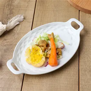 Plato para ensalada de carne de espagueti de pescado de cerámica simple hecho en China con mango plato de cerámica para hornear