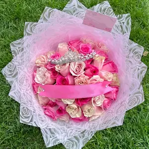 Luxury 58*58cm Rose Head Pattern Plastic Waterproof Flower Wrapping Paper For Florist Flower Shop Material