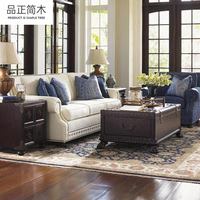 Amerikanischer Landhausstil Sofa für Villa und Große Apartments, Massivholz Einsitzer mit Hanf-Bezug, Anpassbares Robustes Wohnzimmersofa