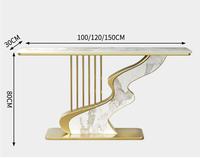Table console de salon moderne et simple de luxe personnalisable avec dalle de roche en tissu et métal + ardoise pour entrées
