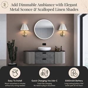 Lámpara de Pared Decorativa Recargable LED con Pantalla Reemplazable, Lámpara de Pared Inalámbrica de Tela para Interiores, para Mesita de Noche - Product Image 3