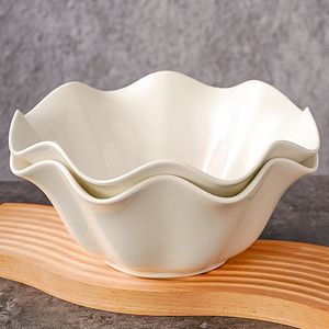 Tazón de Cerámica para Ensalada con Borde Ondulado Blanco de 20 cm, Resistente al Calor, Apto para Microondas, Tazón para Servir en Fiestas - Product Image 4