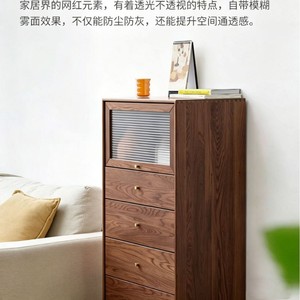 Solid Wood Five <b>Drawer</b> Chest Of <b>Drawers</b> <b>Walnut</b> Color 600x400x1295mm Bedroom Storage Cabinet Nordic Modern Style - Product Image 3