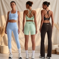 Ensemble de vêtements de sport sexy de couleur unie avec logo personnalisé, ensemble de vêtements de fitness pour femmes, ensemble de vêtements de yoga