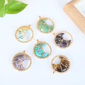 CHUSE New Design Natural <b>Crystal</b> Handmade Wire Wrapped <b>Moon</b> Pendant Necklace for Jewelry Making - Product Image 1