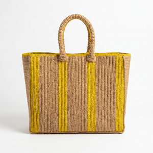 Sac fourre-tout bohème rayé en crochet, écologique, décontracté, unisexe, avec deux poignées, durable, ouverture supérieure, usage quotidien, beige, rouge, jaune - Product Image 1