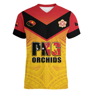 Alibaba-China-venta al por mayor de <span class=keywords><strong>ropa</strong></span> Dropshipping Papúa Nueva Guinea Rugby personalizado mujeres cuello en V camiseta Go orquídeas Pacific <span class=keywords><strong>Champions</strong></span> mujeres camiseta - Product Image 1