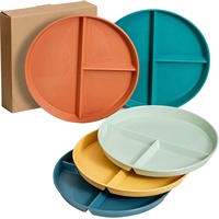 Assiette de service ronde à trois compartiments, motif uni, compatible micro-ondes, design moderne et minimaliste, pour la maison, favorisant la réduction des graisses