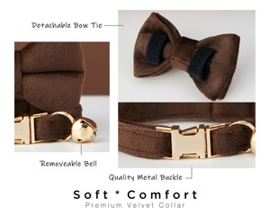 Sô Cô La Veet Cá Nhân Mèo & Con Chó Nhỏ Cổ Áo Cung Dây Xích Thiết Lập, Tùy Chỉnh Khắc Mèo Con Con Chó Con Tên Tag, Miễn Phí Chuông Vàng, Nam - Product Image 5