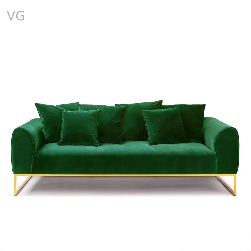 Modern luxury home furniture sofa set green velvet fabric chesterfield sofa metal legs living room sofas