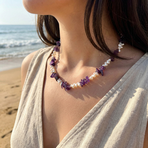 Collier en pierres naturelles en gros, perles de cristal de guérison, perles baroques, collier de copeaux d'améthyste brute, ensemble de bijoux de mode, cadeau - Product Image 3