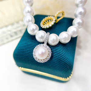 S925 Silver DIY Pearl Accessories <b>Empty</b> Pendant Buckle with 8-9mm Round Beads 30907 Necklace Pendant - Product Image 1