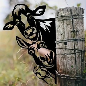 1 pièce Décoration murale animaux de <span class=keywords><strong>la</strong></span> <span class=keywords><strong>ferme</strong></span>, Silhouette de vache et d'âne, Panneau métallique décoratif extérieur pour clôture de jardin, Décoration de <span class=keywords><strong>ferme</strong></span>, Cadeau de fêtes - Product Image 5
